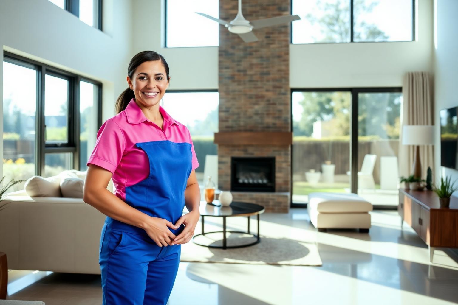 Professional SaniNest cleaner in a sparkling clean San Mateo home